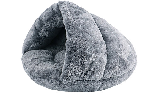 Varm tyk plysseng til katte i grå med blødt indre og isoleret design for varme og komfort til alle størrelser, også kattetegn.