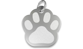 Poteformet sølv kattetegn i aluminium med splitring. Personligt ID-tegn indgraverbart med din kats navn.