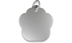 Poteformet sølv kattetegn i aluminium med splitring. Glat bagside til indgravning af din kats navn.