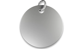 Rundt sølv kattetegn i aluminium med splitring. Personligt ID-tegn indgraverbart med din kats navn.