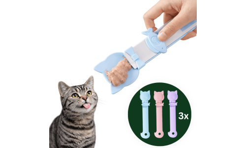 3-pak katte-godbidsskeer med trykfunktion – dispenser til slikkesnacks og puré